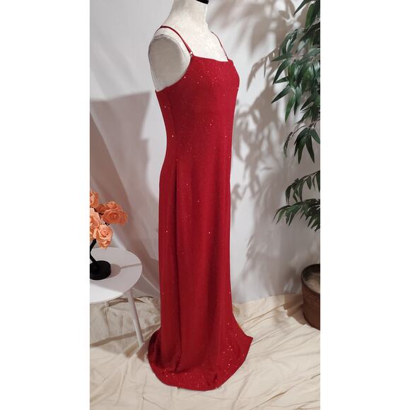 Vtg City Triangles 90s Y2K Glitter Sparkle Stretch Dress Size L Red Vamp Formal - Picture 4 of 13